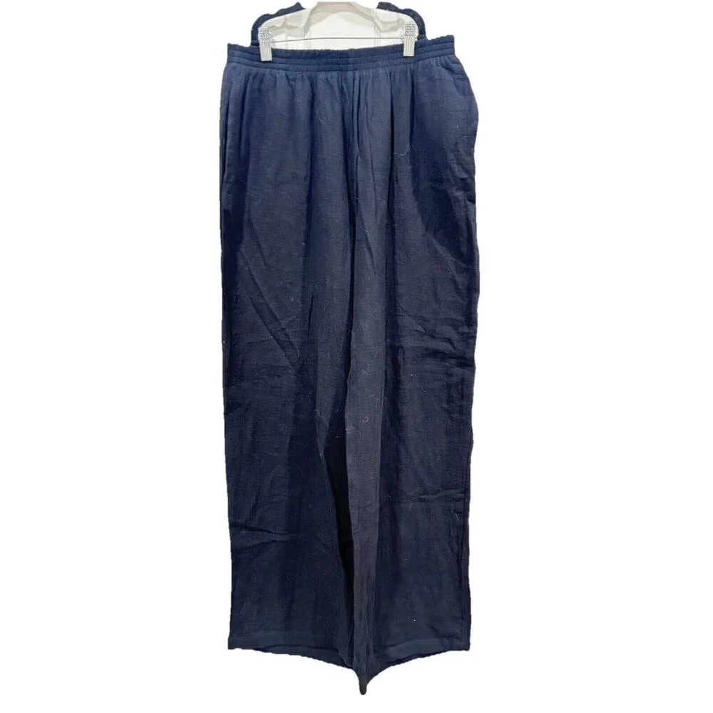 Commense Women's Solid Pull On Straight Leg Pants Black Size Large L 100% Cotton